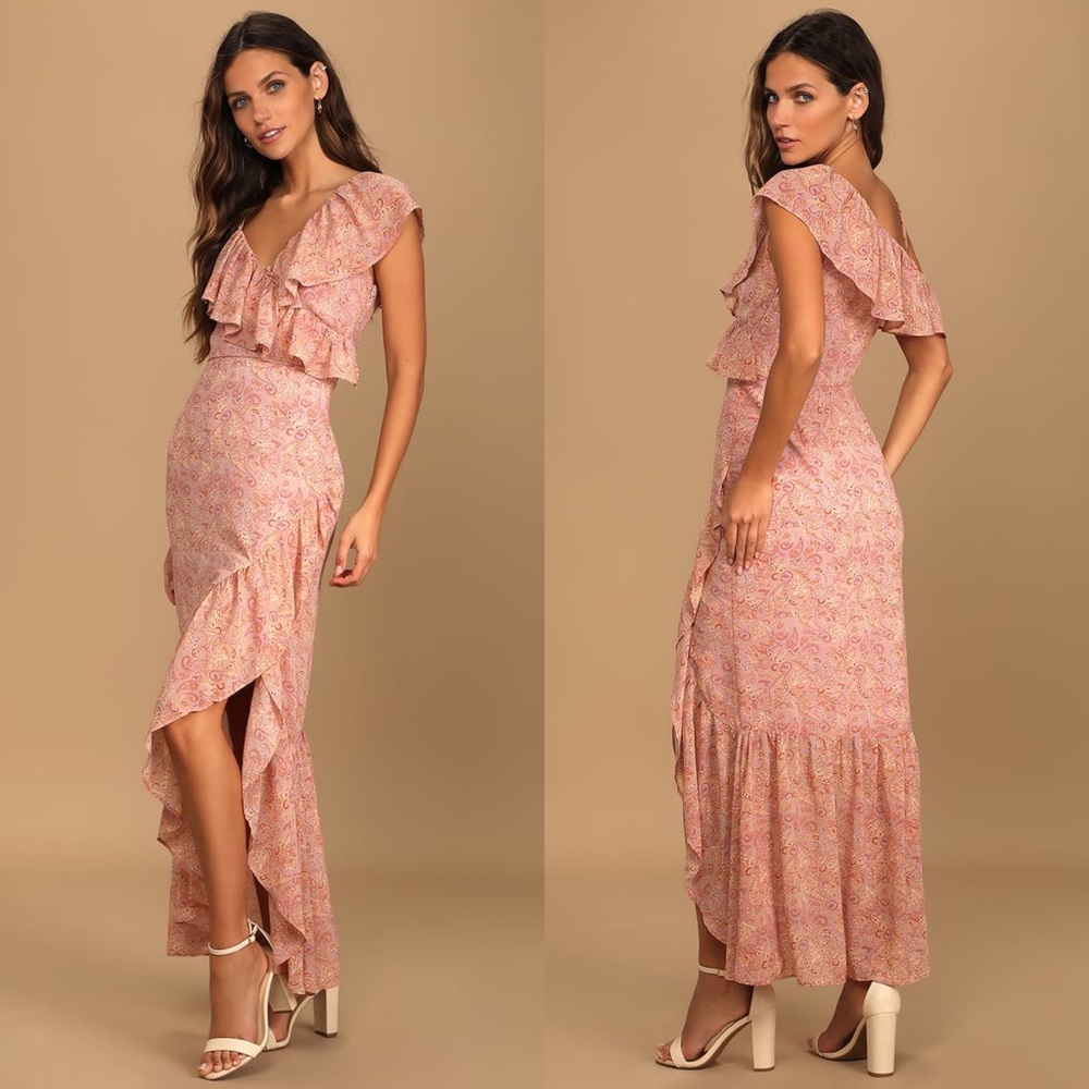 Lulus Lavender Paisley Print Ruffled Dress Sz M